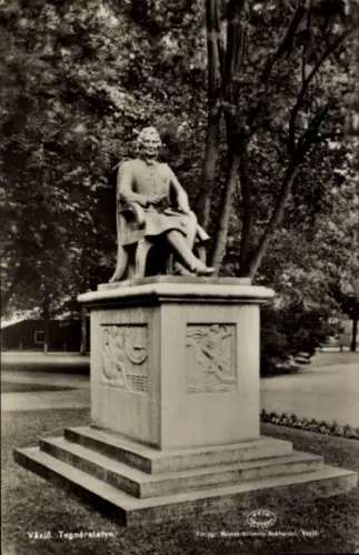 Ak Växjö Schweden, Denkmal von Tegnér, Statue, Parkanlage, Hamar Miles Bekhandel
