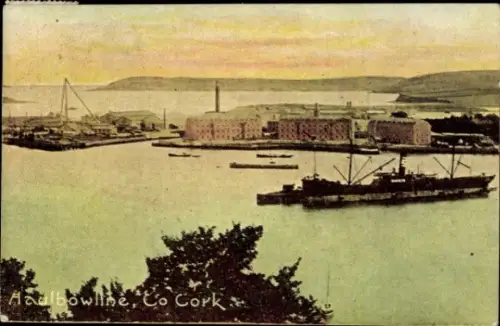 Ak Cork Irland, Hafenansicht, Schiffe, Gebäude, Landschaft, Had bowline, Co Cork