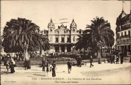 Ak Monte Carlo Monaco, Casino, Gärten, Menschen, Palmen, Gebäude