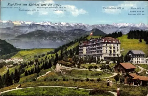 Ak Rigi First Kanton Schwyz, mit Kaltbad und Alpen