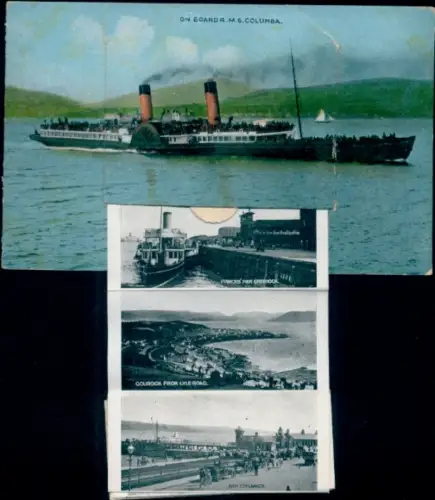Leporello Ak Gourock Schottland, Dampfschiff R.M.S. Columba, Gourock von Lyle Road