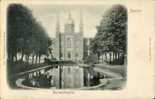 Ak Aachen, Mariahilfhospital, Wasserfläche, Bäume,  Architektur
