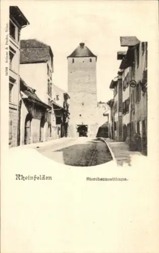 Ak Rheinfelden in Baden, Schwarz-Weiß-Bild, Storchennestturm, Straße, Häuser