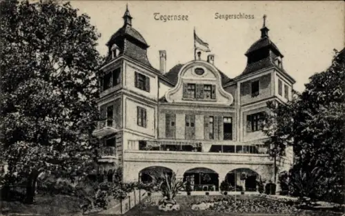 Ak Tegernsee in Oberbayern, Sengerschloss, Gebäude mit Türmen, Gartenanlage,  