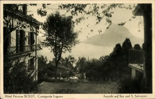 Ak Castagnola Cassarate Lugano Kt. Tessin, Hotel Boldt, Aussicht auf See und S. Salvatore