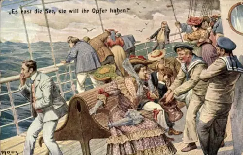 Künstler Ak Es rast die See, sie will ihr Opfer haben, Seekrankheit