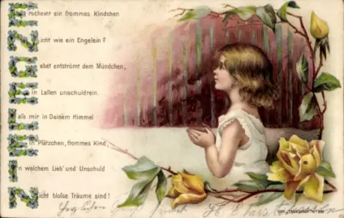 Präge Litho Mädchen beim Beten, Kindergebet