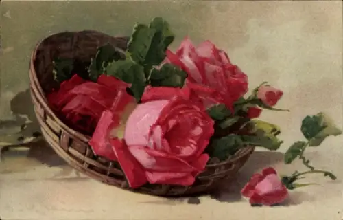 Künstler Ak Catharina Klein, Rote Rosen im Korb, Meissner & Buch 1934