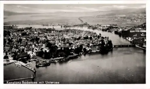 Ak Konstanz am Bodensee, Luftaufnahme von  Bodensee und Untersee