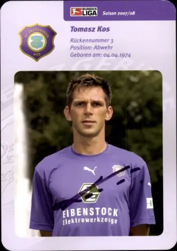 Autogrammkarte Fußballer Tomasz Kos, FC Erzgebirge Aue, Autogramm
