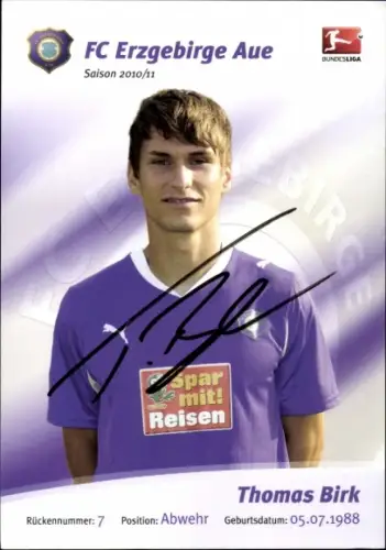 Autogrammkarte Fußballer Thomas Birk, FC Erzgebirge Aue, Autogramm