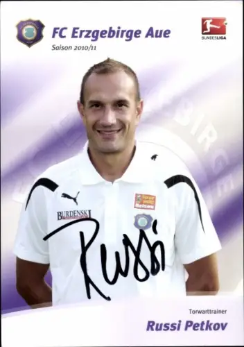 Autogrammkarte Torwarttrainer Russi Petkov, FC Erzgebirge Aue, Autogramm
