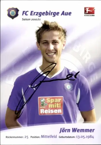 Autogrammkarte Fußballer Jörn Wemmer, FC Erzgebirge Aue, Autogramm
