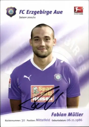 Autogrammkarte Fußballer Fabian Müller, FC Erzgebirge Aue, Autogramm