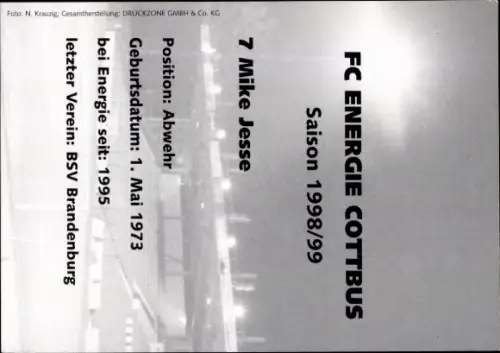 Autogrammkarte Fußballer Mike Jesse, FC Energie Cottbus, Autogramm