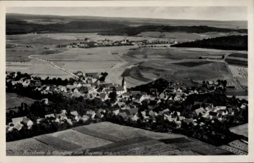 Ak Huisheim in Schwaben, Luftaufnahme von Huisheim, ländliche Landschaft,  