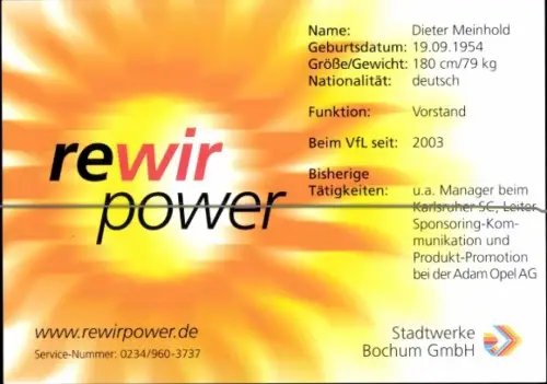 Autogrammkarte Vorstand Dieter Meinhold, VfL Bochum, Autogramm