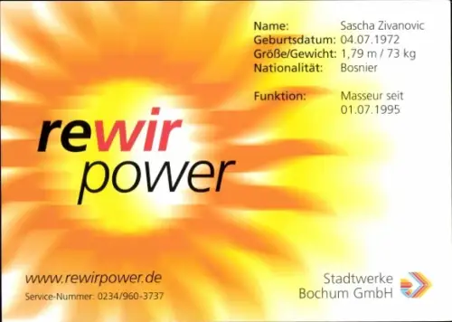 Autogrammkarte Masseur Sascha Zivanovic, VfL Bochum, Autogramm