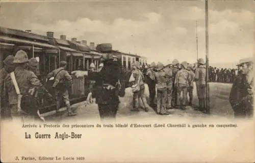Ak Burenkrieg, Pretoria, Ankunft der Gefangenen des Panzerzuges d'Estcourt, Lord Churchill