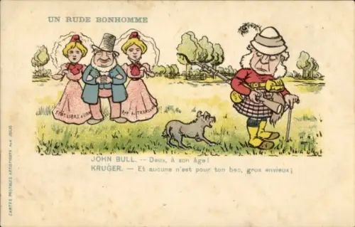 Künstler Ak Burenkrieg, Karikatur, John Bull, Präsident Kruger