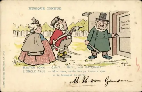 Künstler Ak Burenkrieg, Karikatur, Königin Victoria, John Bull, Paul Kruger