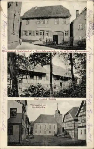 Ak Ummerstadt in Thüringen, Bierbrauerei Röhrig, Viehmarkt, Stadtkirche