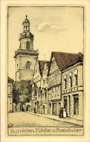 Künstler Ak Rinteln an der Weser, Kirche und Ratskeller