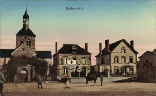 Ak Betheniville Marne, Kirche, Platz, Rotes Kreuz