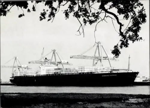 Ak Ersttagskarte, Hamburg Marke mit Containerschiff Hamburg Express, HAPAG Lloyd
