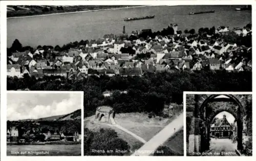 Ak Rhens am Rhein, Luftaufnahme von Rhens, Blick auf Königsstuhl, Stadttor