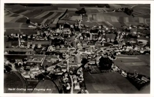 Ak Grafing bei München Oberbayern, Luftaufnahme von  landwirtschaftlich geprägte Landschaft, 