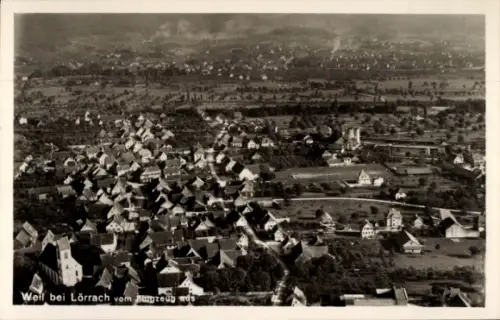 Ak Weil (bei Lörrach) am Rhein Baden, Luftaufnahme von Weil bei Lörrach, idyllische Landschaft, z