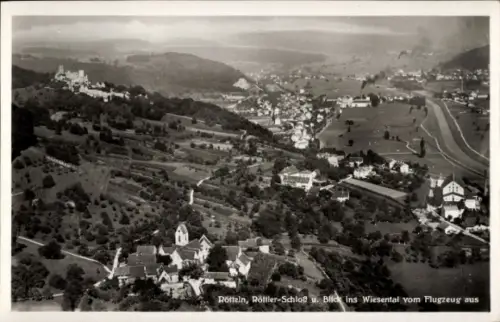 Ak Rötteln Haagen Lörrach in Baden, Burgruine Rötteln, Röttler Schloss, Luftaufnahme von Rötteln,