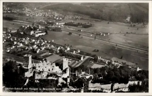 Ak Rötteln Haagen Lörrach in Baden, Burgruine Rötteln, Röttler Schloss, Fliegeraufnahme