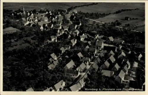 Ak Wurmberg in Württemberg, Luftbild von Wurmberg, Pforzheim, viele Dächer, ländliche Umgebung