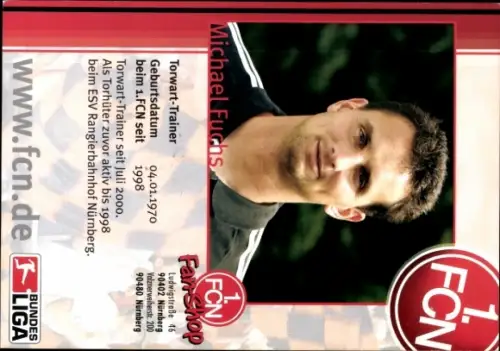 Autogrammkarte Torwarttrainer Michael Fuchs, 1. FC Nürnberg, Autogramm