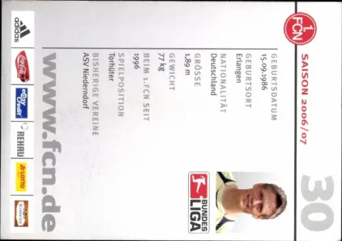 Autogrammkarte Fußballer Alexander Stephan, 1. FC Nürnberg, Autogramm