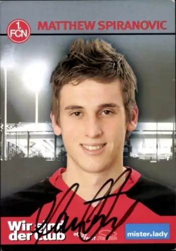 Autogrammkarte Fußballer Matthew Spiranovic, 1. FC Nürnberg, Autogramm