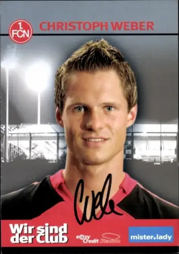 Autogrammkarte Fußballer Christoph Weber, 1. FC Nürnberg, Autogramm