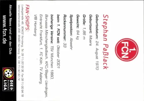 Autogrammkarte Fußballer Stephan Paßlack, 1. FC Nürnberg, Autogramm