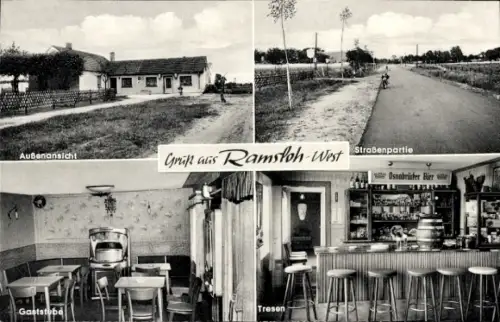 Ak Ramsloh in Oldenburg Saterland, Straßenpartie, Gaststube, Tresen