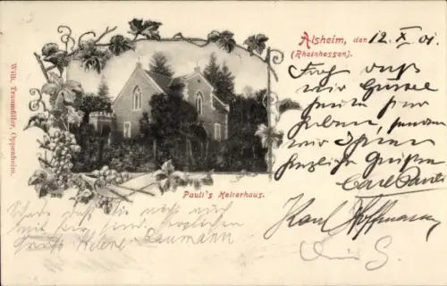 Passepartout Ak Alsheim in Rheinhessen, Paulis Kelterhaus
