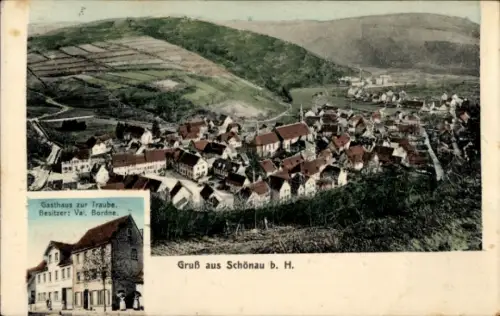 Ak Schönau im Odenwald, Gesamtansicht, Gasthaus zur Traube
