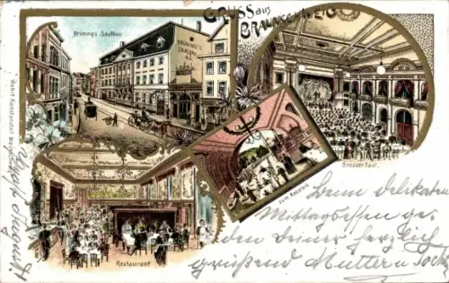 Litho Braunschweig in Niedersachsen, Bruming's Saalbau, Zum Rebstock, Innenansicht