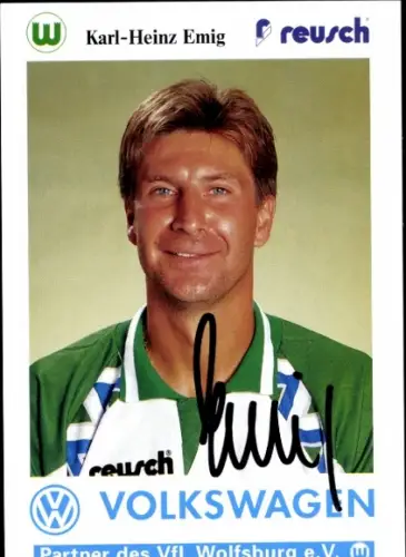 Autogrammkarte Fußballer Karl-Heinz Emig, VfL Wolfsburg, Autogramm