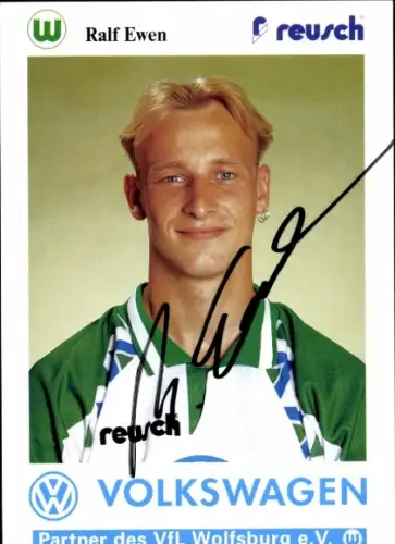 Autogrammkarte Fußballer Ralf Ewen, VfL Wolfsburg, Autogramm