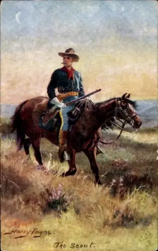 Künstler Ak Payne, Harry, The Scout, Mann zu Pferde