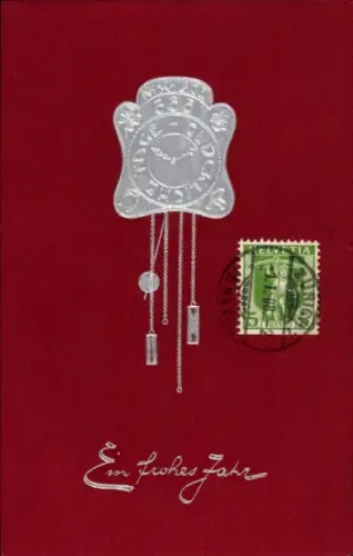 Präge Ak Fröhliches Neujahr, Pendeluhr