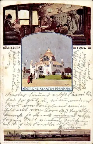 Künstler Ak Düsseldorf am Rhein, Ausstellung 1902, Königliche Staatseisenbahn