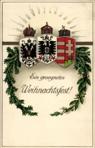 Wappen Ak  Frohe Weihnachten, Mistelzweige, Tannenzweige, Patriotik 1. WK